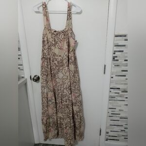 Knox Rose Beige pink blue green floral Tiered Sleeveless Longline Summer Dress L